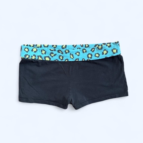 No Boundaries Pants - No Boundaries black boy shorts with teal and lime green leopard print foldover w